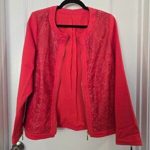 Peter Nygard Coral Red Leatherwork Jacket Blazer